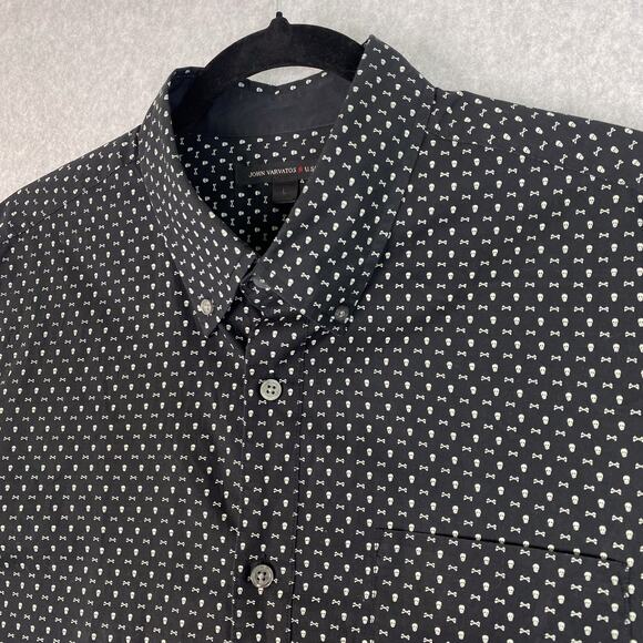 John Varvatos Star USA Shirt Mens L Skull All Over Print Roll Sleeve Button Down - Picture 1 of 9